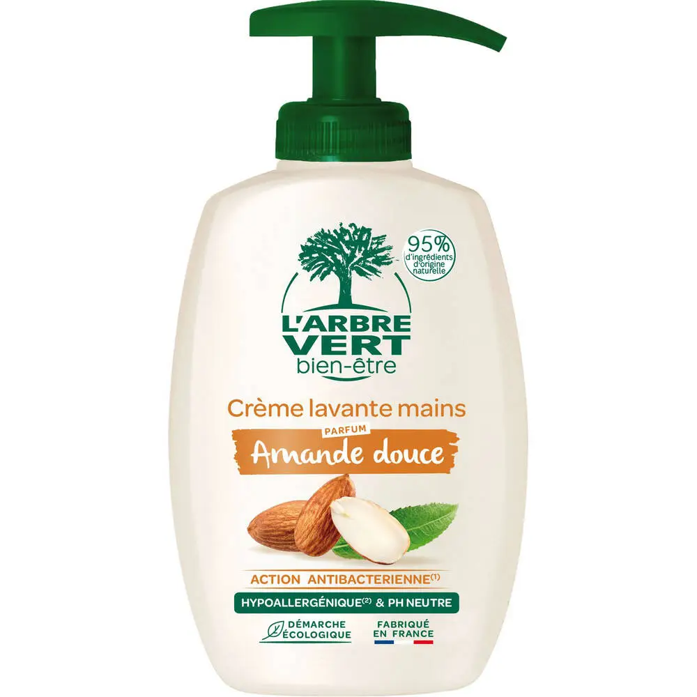 L'ARBRE VERT BIEN-ÊTRE - L'Arbre Vert Bien-être Crème Lavante Mains Parfum Amande douce - Action antibactérienne - Hypoallergénique et pH Neutre - 95% d'ingrédients d'origine naturelle - 300mL