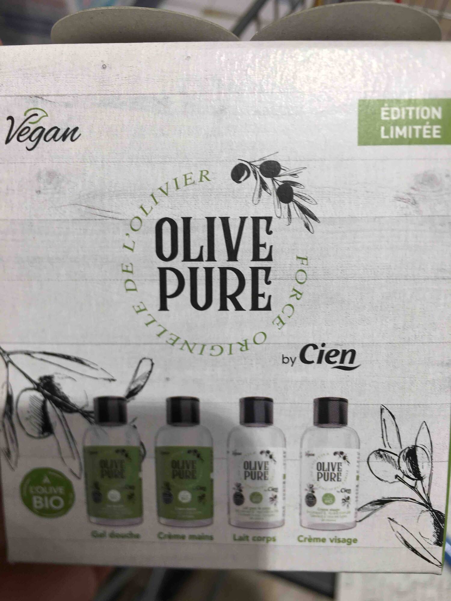 CIEN - Olive pure - Coffret de gel douche, lait corps, crème visage, crèmes mains
