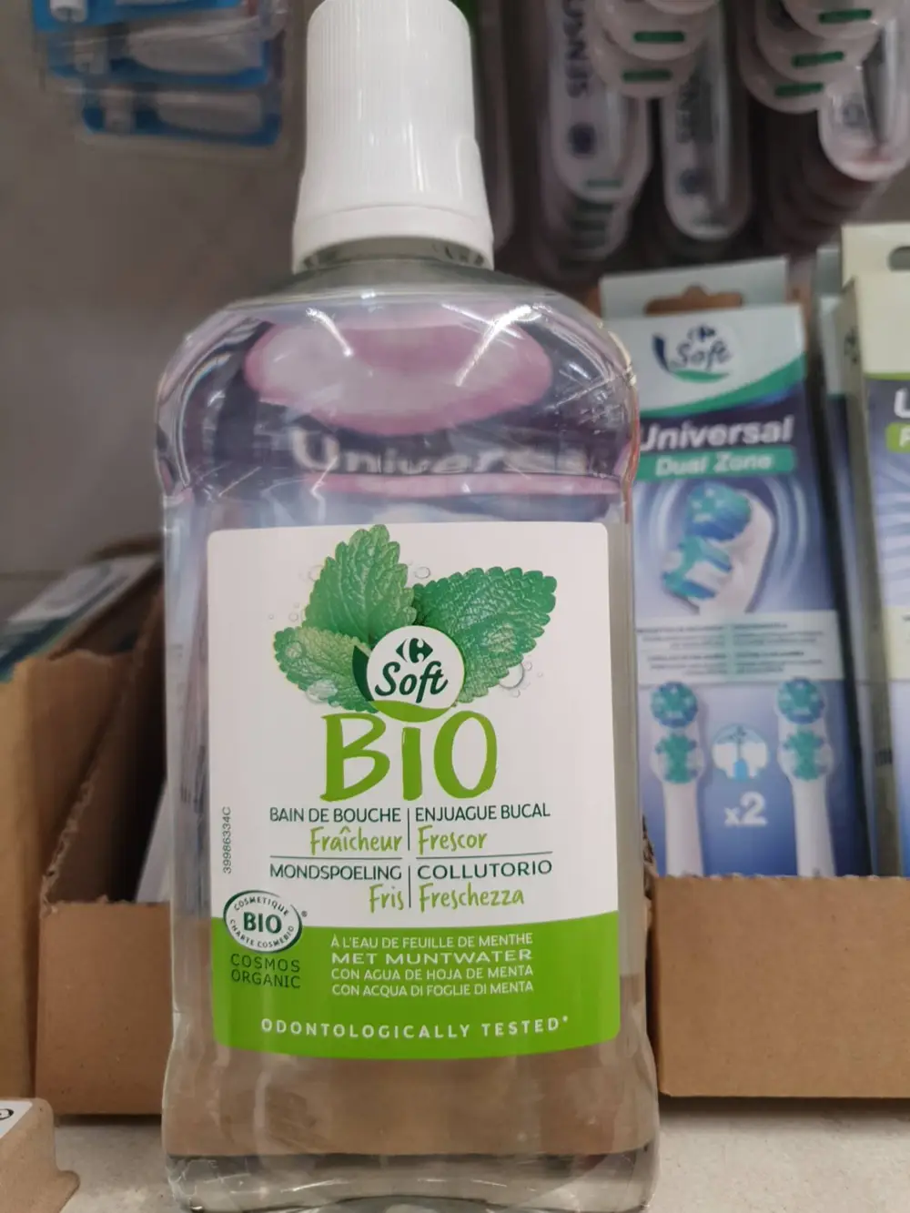 CARREFOUR - Soft bio - Bain de bouche à l'eau de feuille de menthe