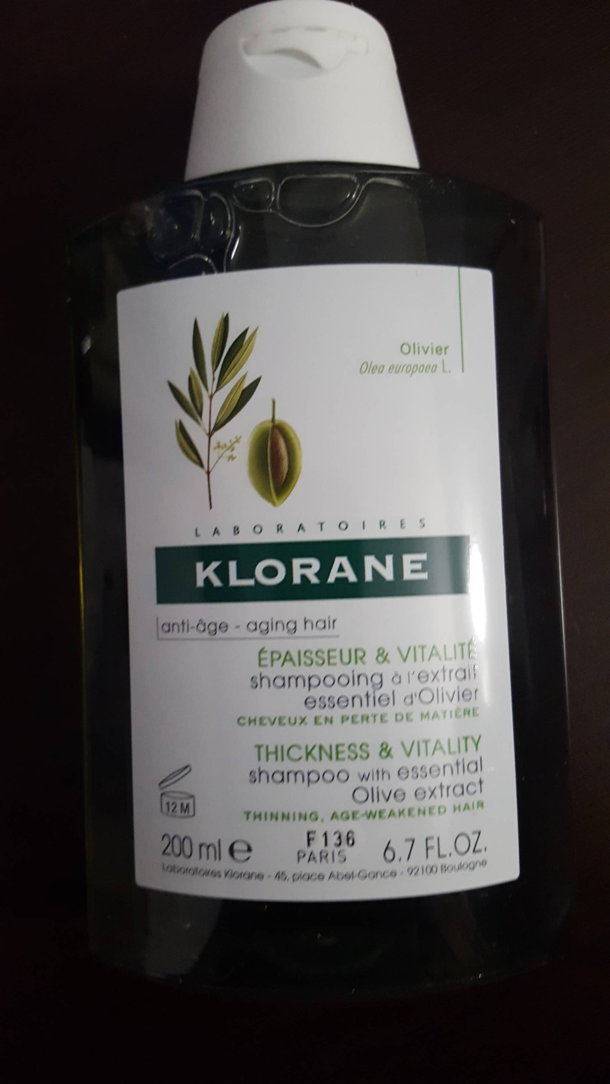 KLORANE - Épaisseur & vitalité - Shampooing à l'extrait essentiel d'olivier