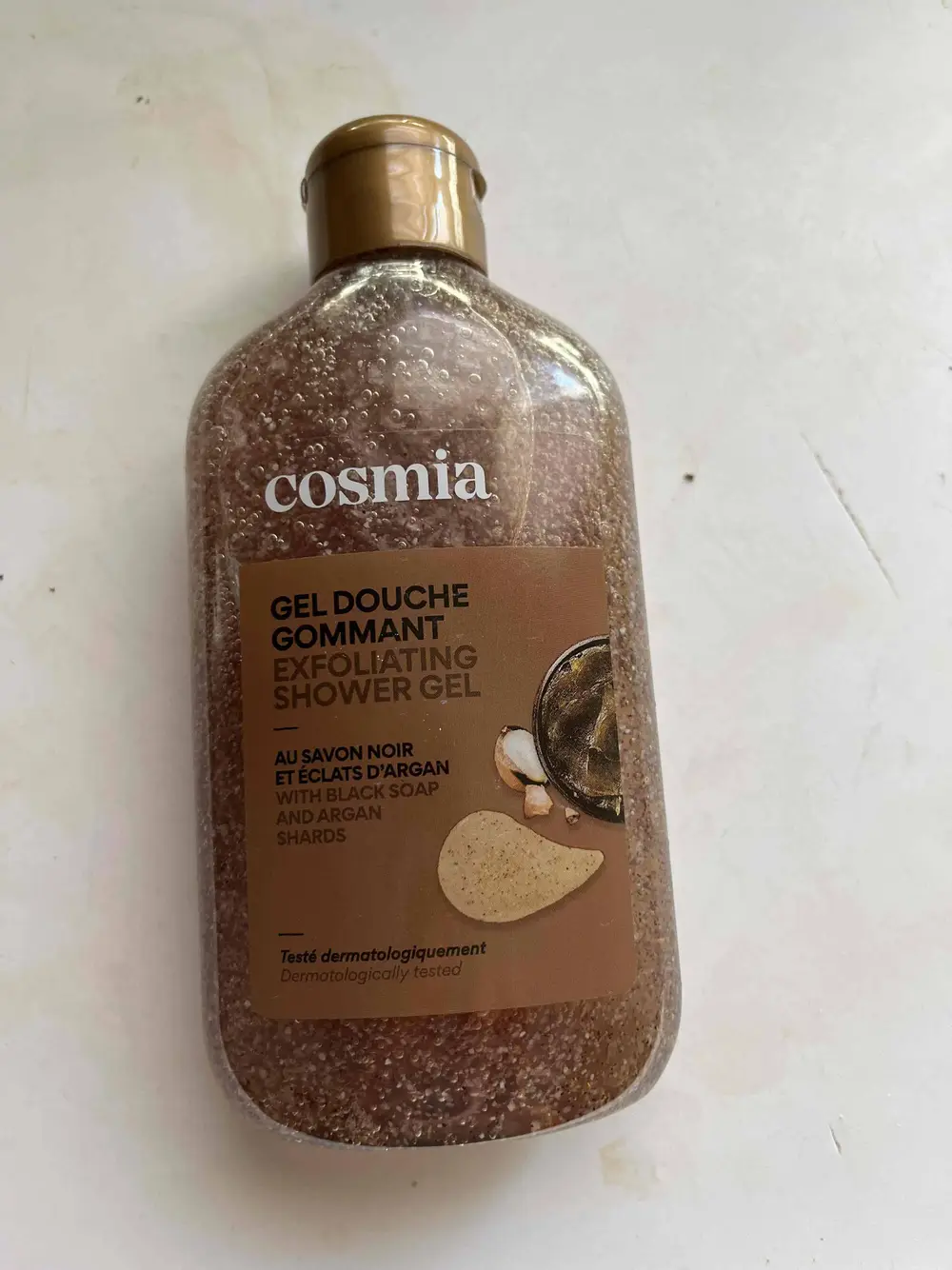 COSMIA - Gel douche gommant au savon noir et éclats d'argan