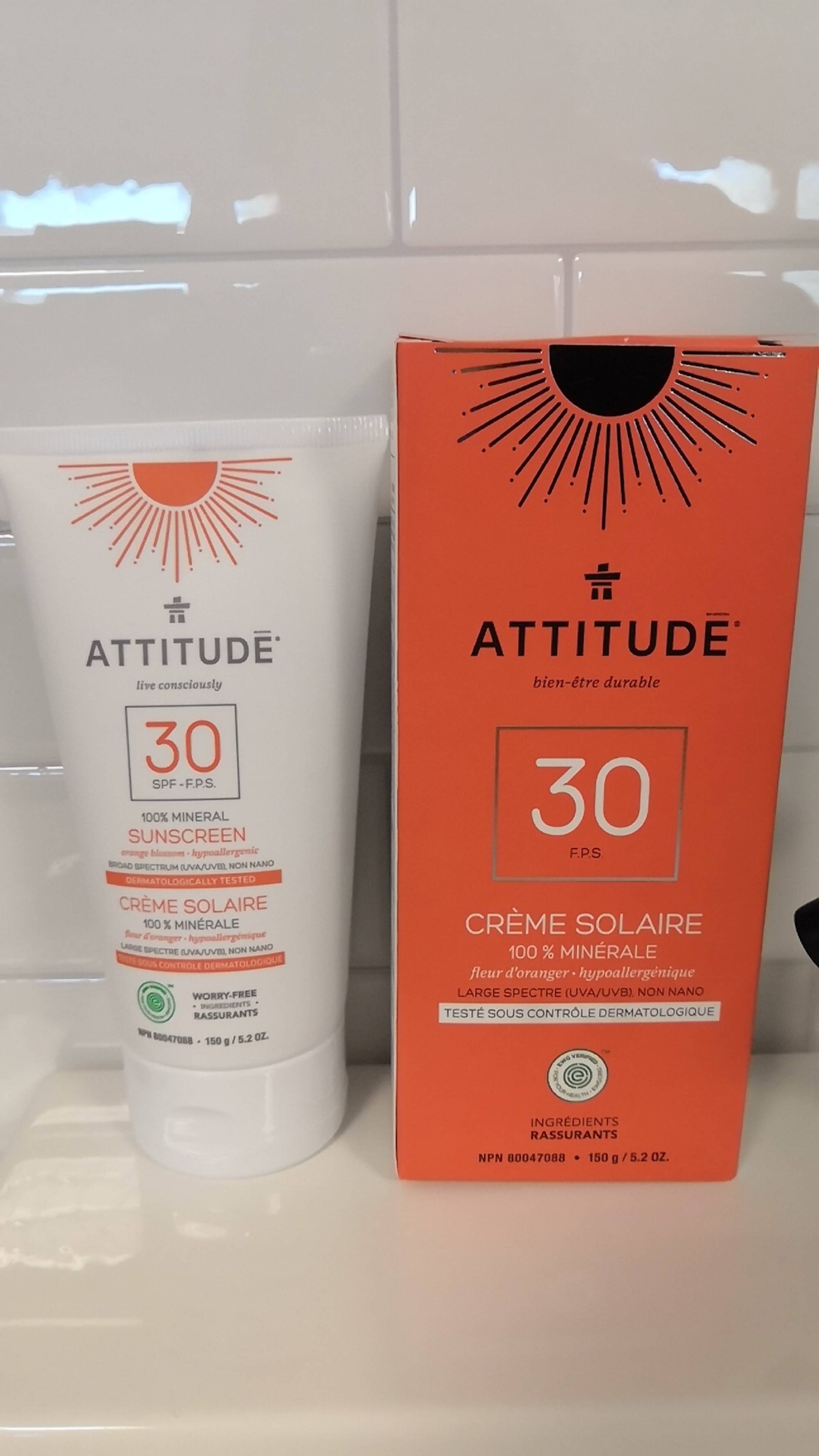 ATTITUDE - Crème solaire 100% minérale SPF 30