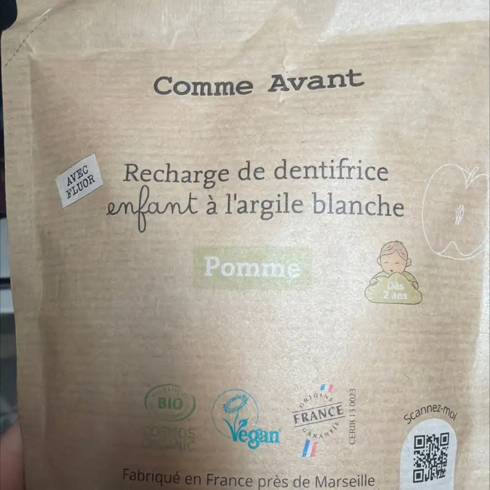 COMME AVANT - Dentifrice enfant à l'argile blanche pomme
