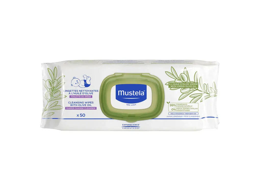 MUSTELA - Lingettes nettoyantes à l'huile d'olive x50