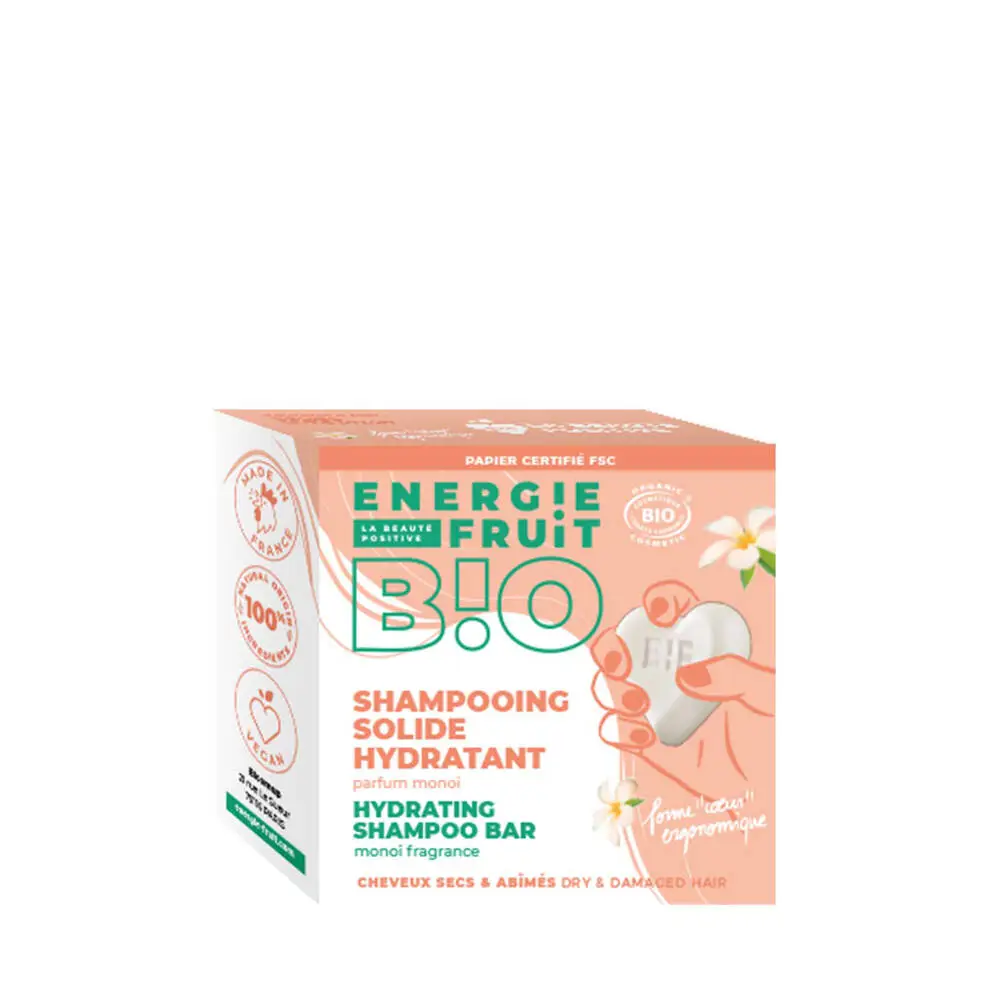 ENERGIE FRUIT - SHAMPOING SOLIDE CERTIFIE BIO PAR ECOCERT - PÊCHE BLANCHE & EAU DE RIZ BIO - CHEVEUX FINS ET DELICATS