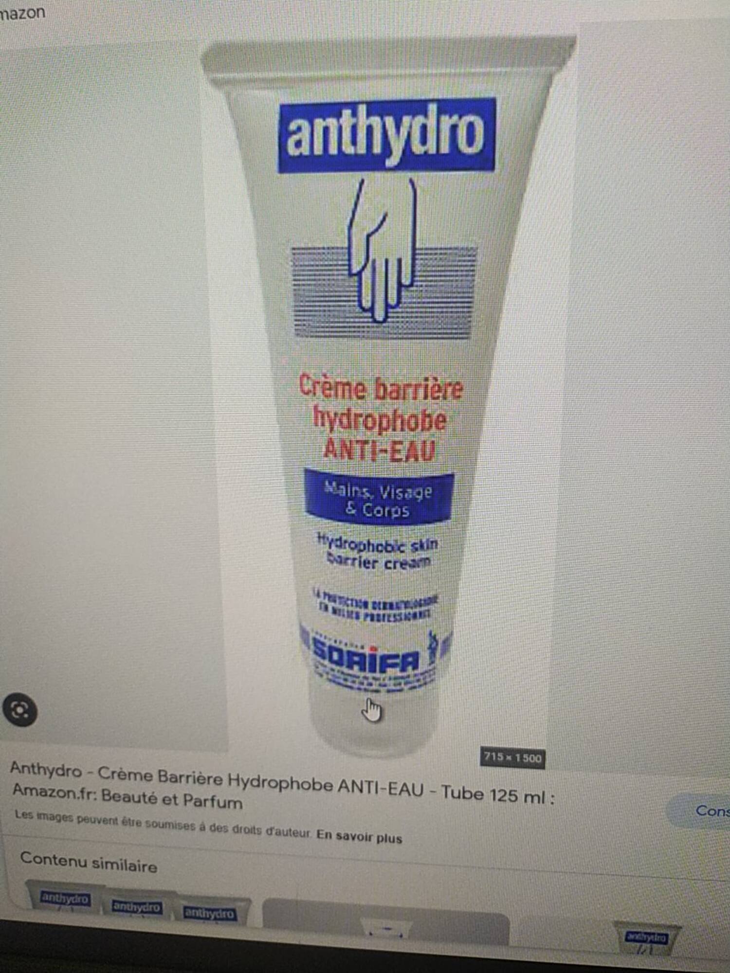 SORIFA - Anthydro - Crème barrière hydrophobe anti-eau
