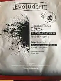 EVOLUDERM - Masque détox tissu au charbon végétal actif