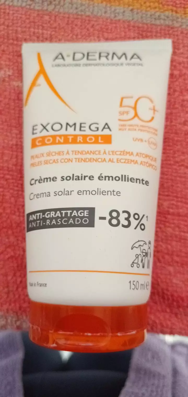 A-DERMA - Exomega control - Crème solaire émolliente SPF 50+