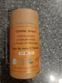 COMME AVANT - Lait de coco & vanille - Creme solaire SPF30