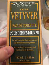 L'OCCITANE - Vetyver - Eau de toilette pour Homme