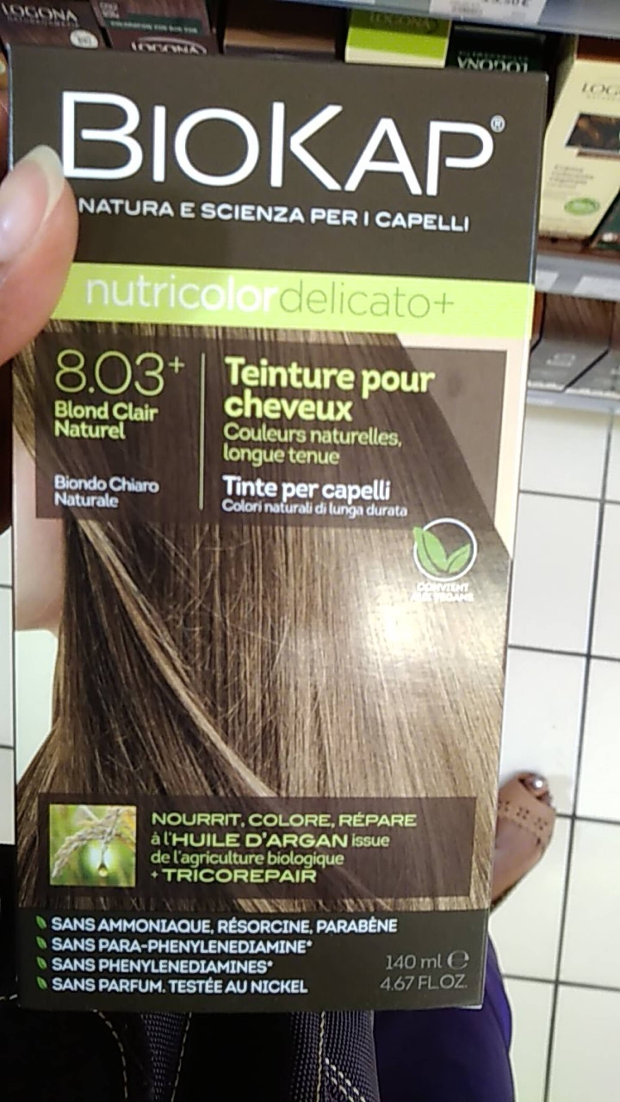 BIOKAP - Nutricolor delicato+ - Teinture pour cheveux - 8.03+ blond clair naturel