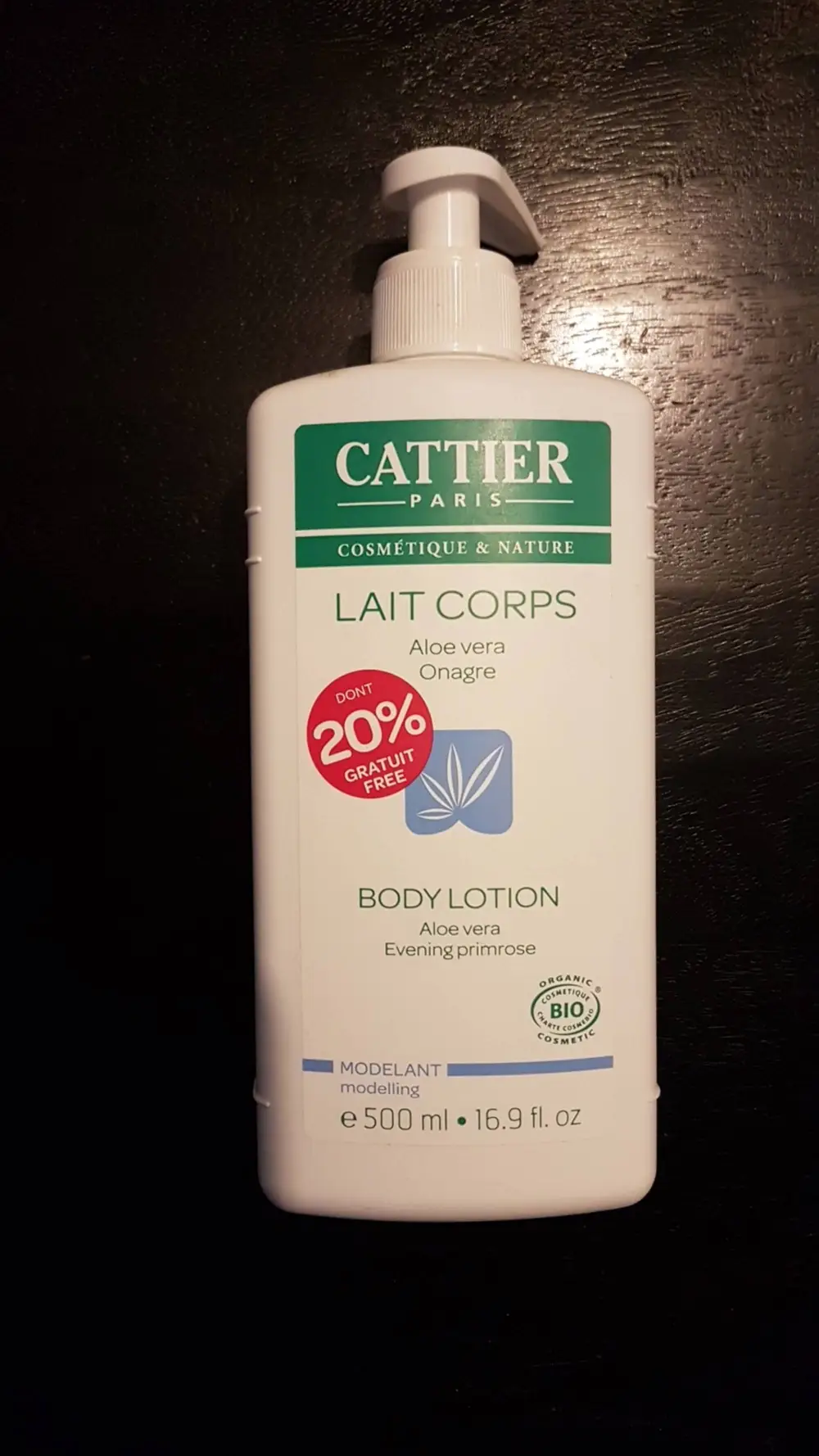 CATTIER - Aloe vera onagre - Lait corps modelant bio