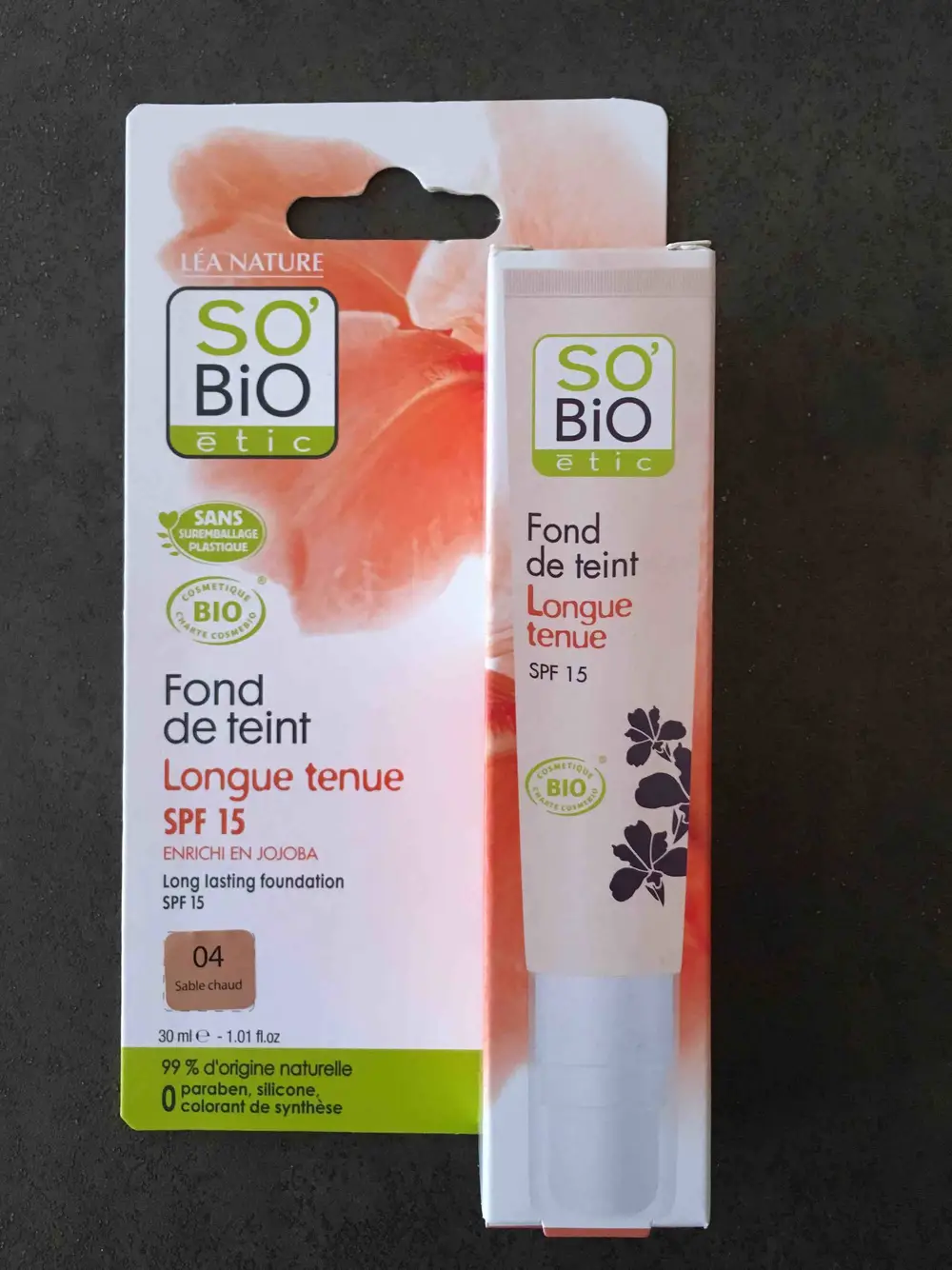 SO'BIO ÉTIC - Fond de teint longue tenue SPF 15 04 sable chaud