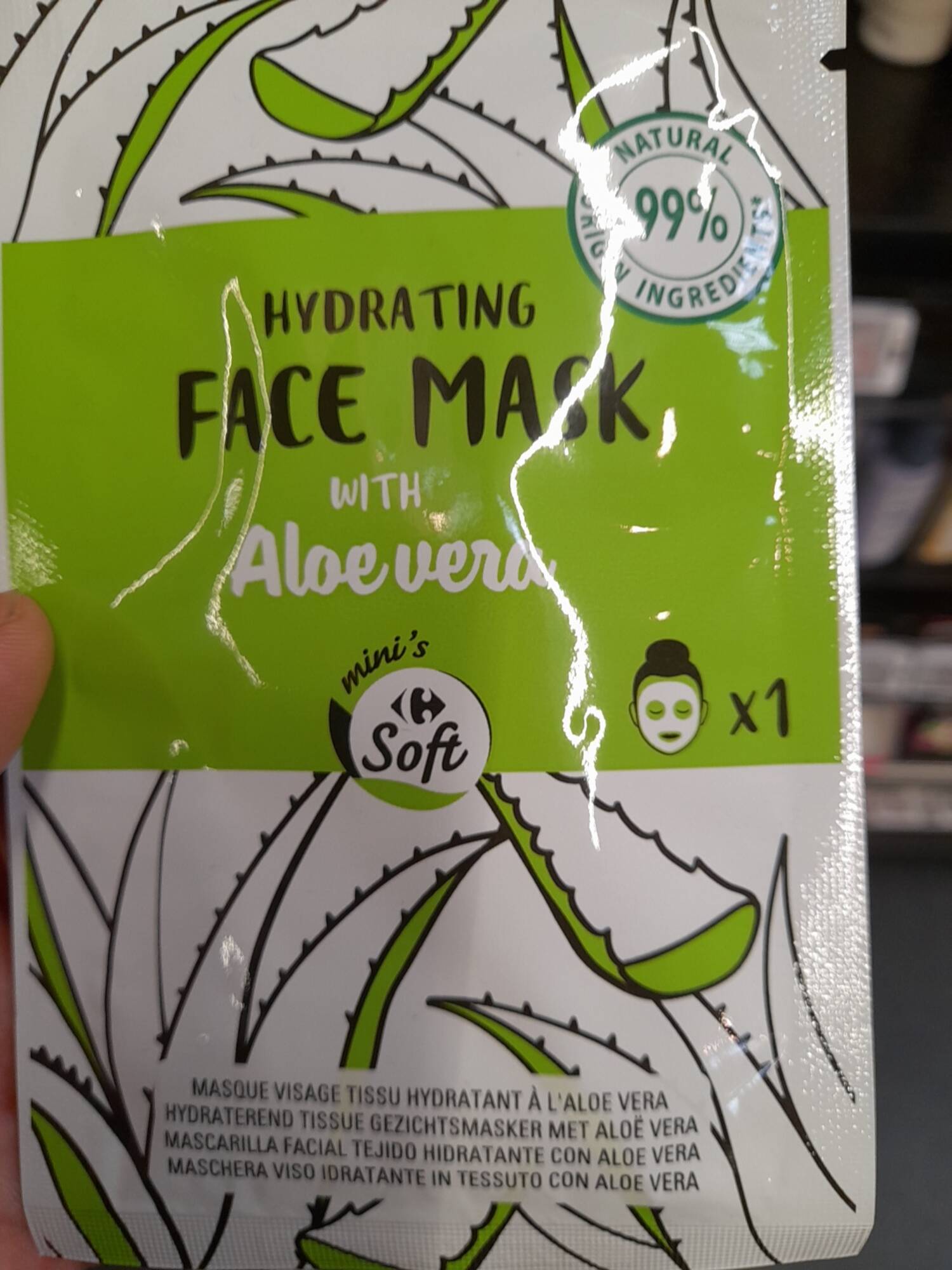 CARREFOUR SOFT - Masque visage tissu hydratant à l'aloe vera 