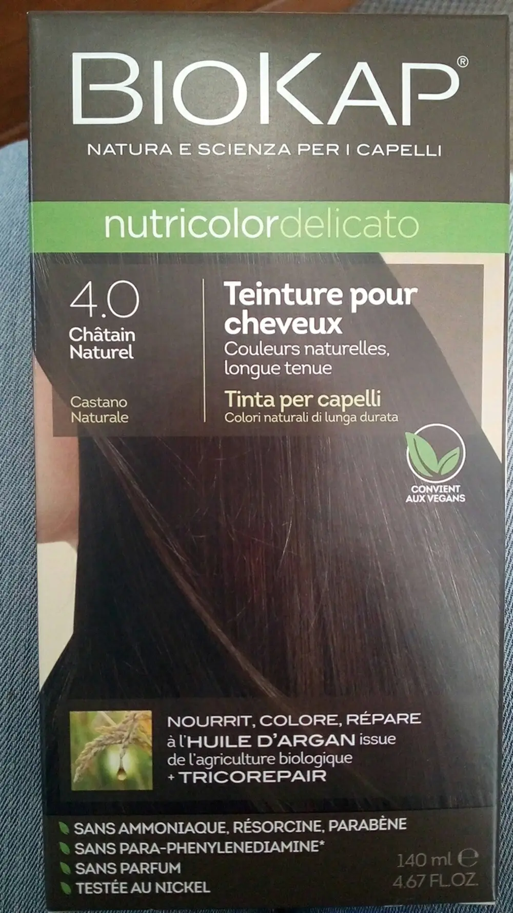 BIOKAP - Nutricolor delicato - Teinture pour cheveux 4.0 châtain naturel