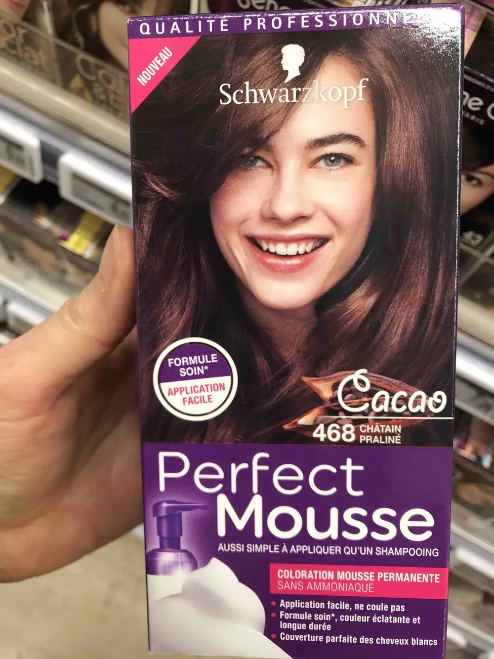 SCHWARZKOPF - Perfect mousse cacao - Coloration mousse permanente 468 châtain praliné