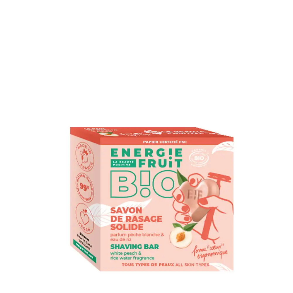 ENERGIE FRUIT - SAVON DE RASAGE SOLIDE CERTIFIE BIO PAR ECOCERT - PECHE BLANCHE