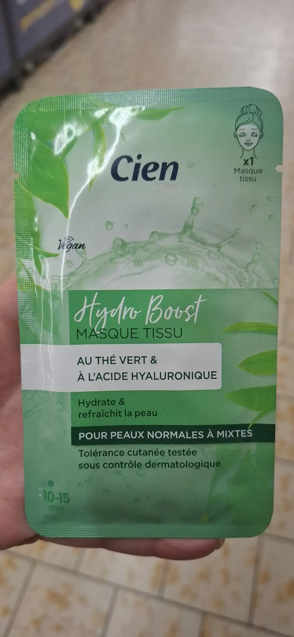 CIEN - Masque tissu hydro boost au thé vert et à l'acide hyaluronique