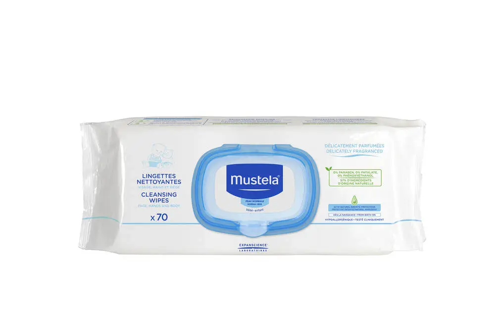 MUSTELA - Lingettes nettoyantes parfumées x70 - Peau Normale