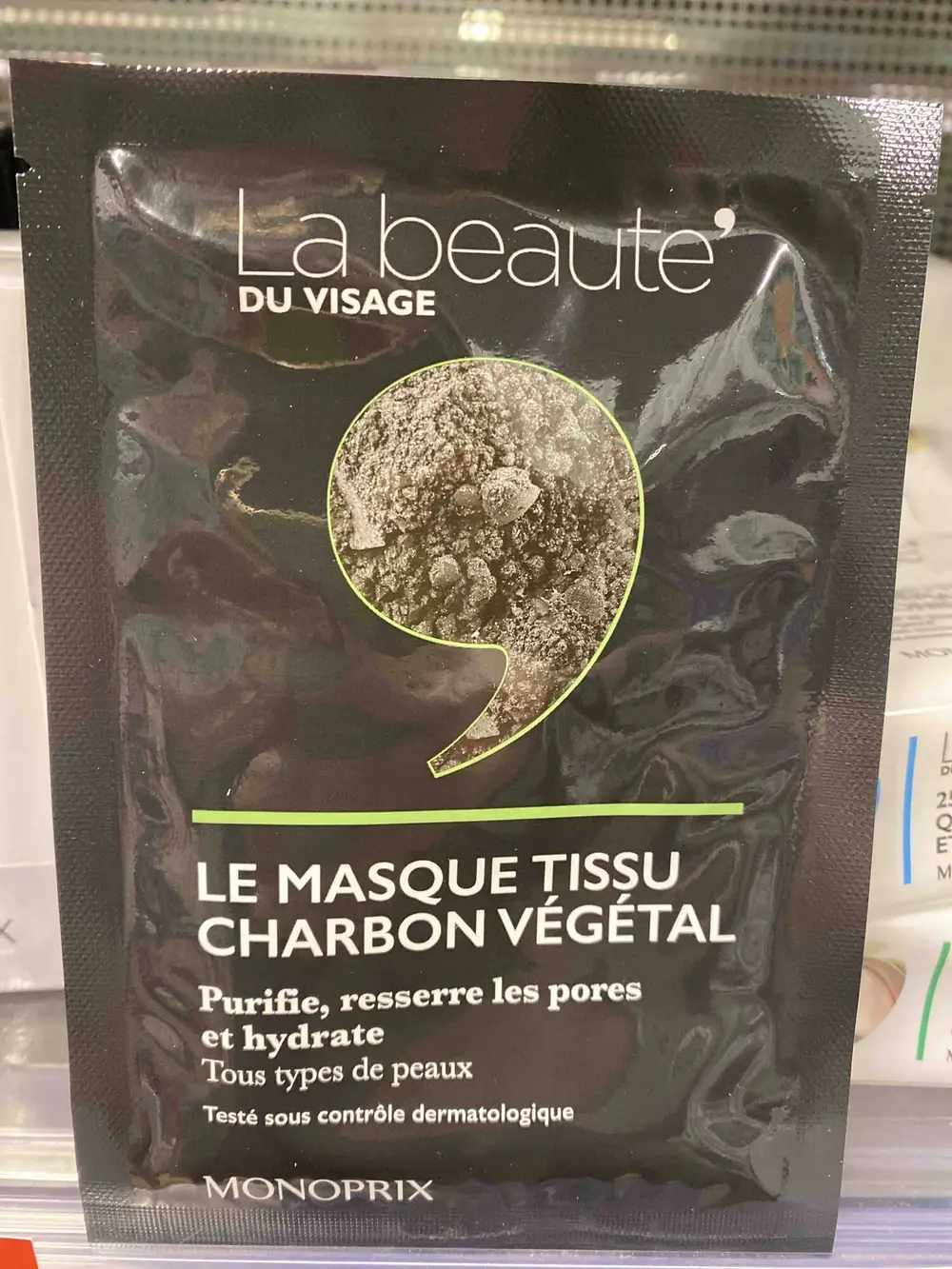 MONOPRIX - La beauté du visage - Le masque tissu charbon végétal