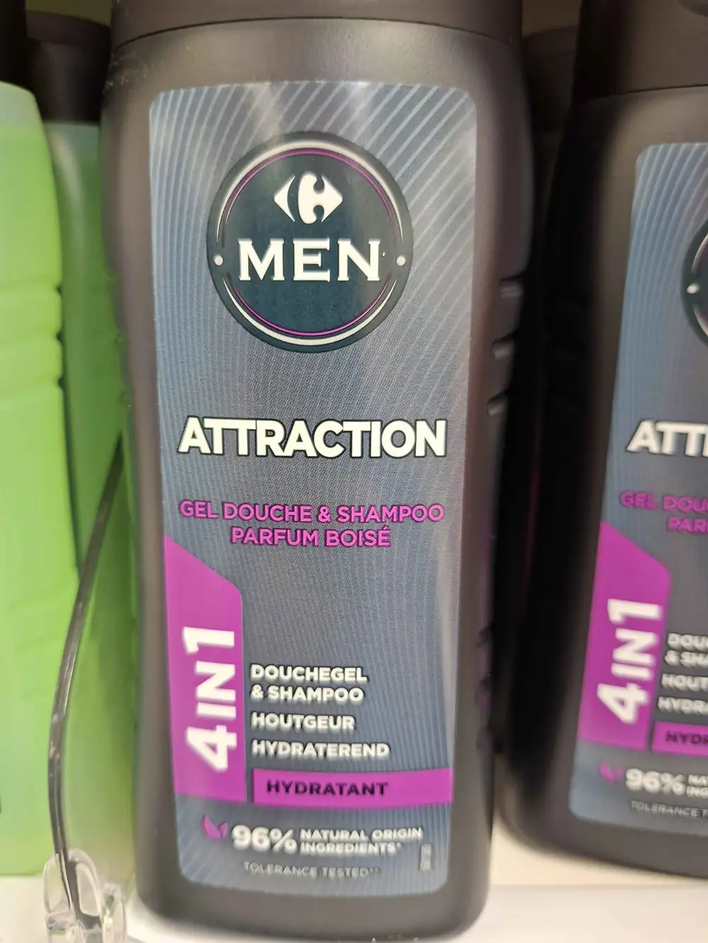CARREFOUR - Men attraction - Gel douche & shampoo parfum boisé