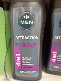 CARREFOUR - Men attraction - Gel douche & shampoo parfum boisé