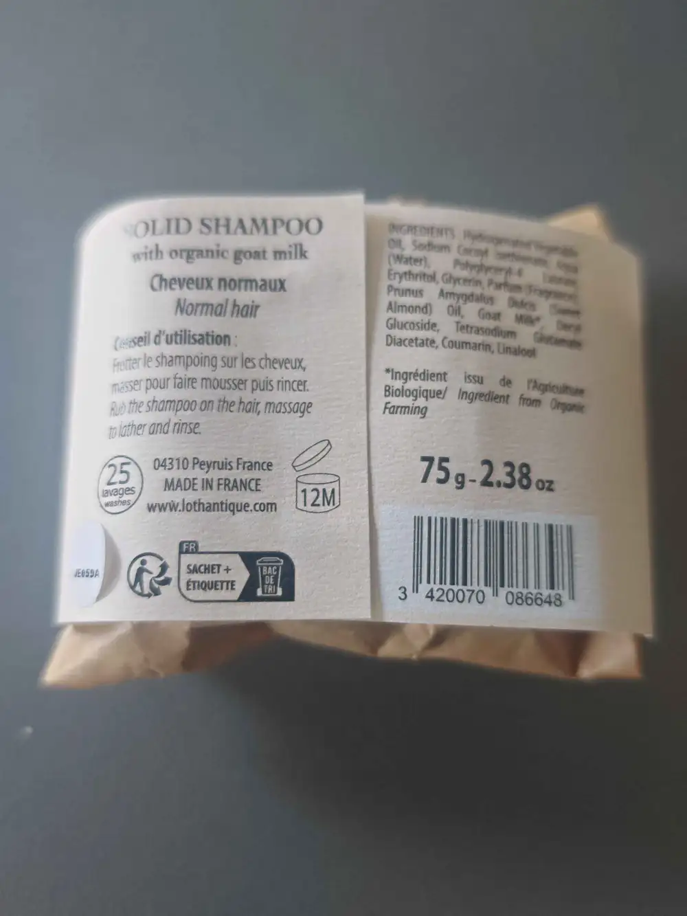 LOTHANTIQUE - Lait de chèvre - Shampoing solide