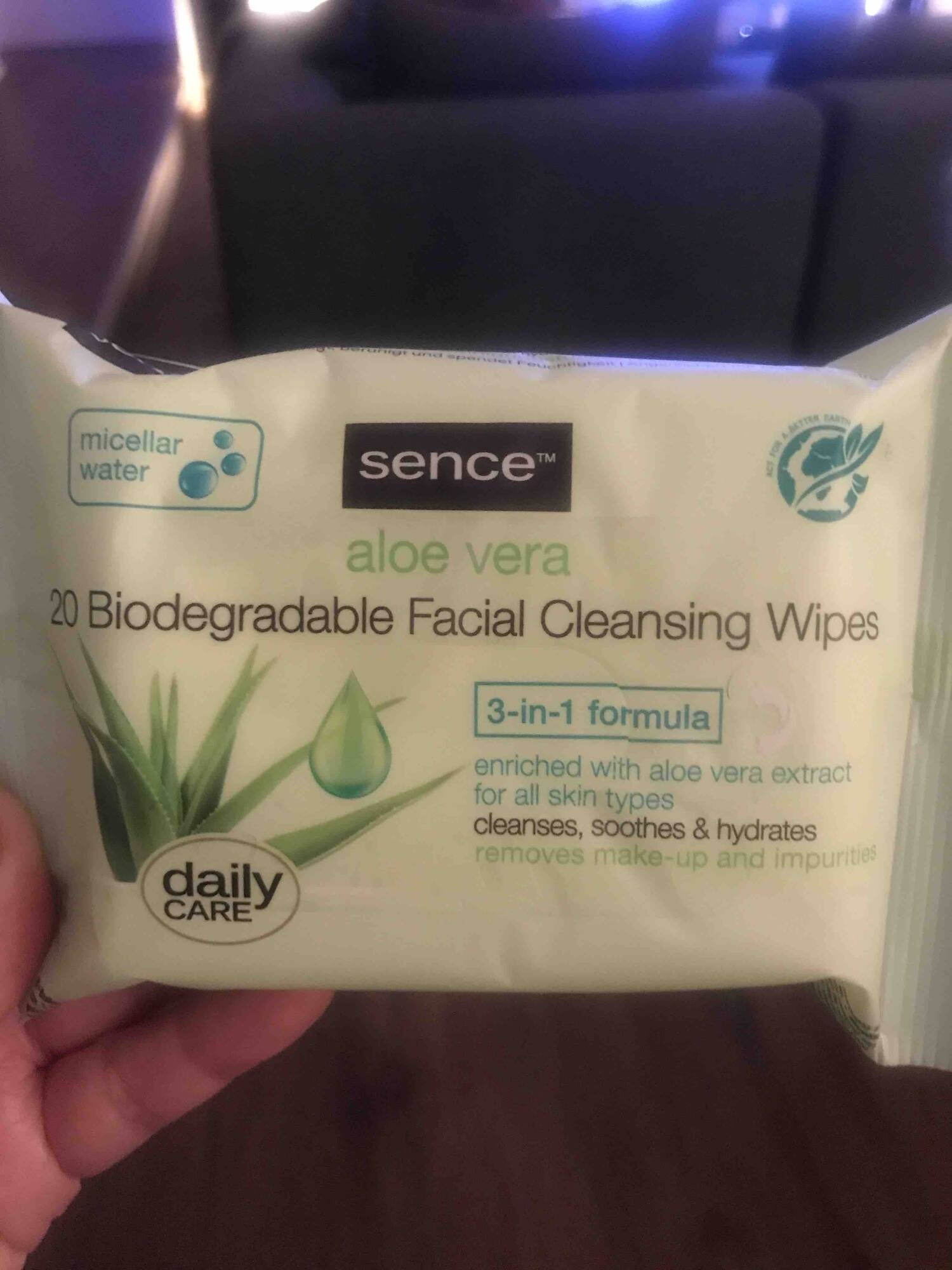 SENCE - Aloe vera 20 biodegradable facial cleansing wipes
