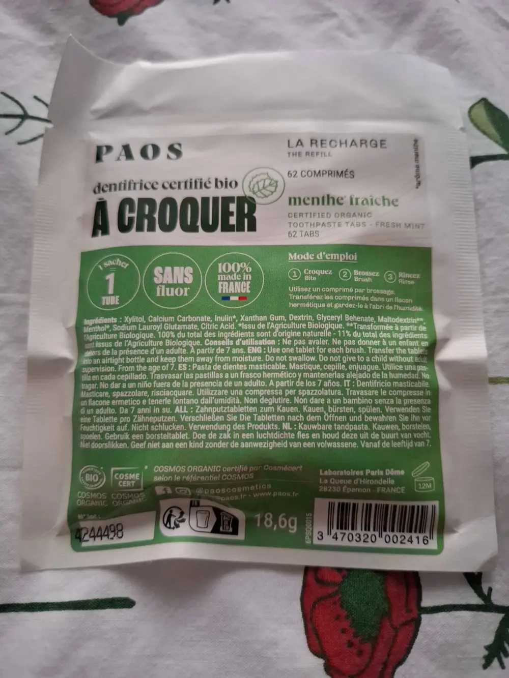 PAOS - Dentifrice à croquer menthe fraiche