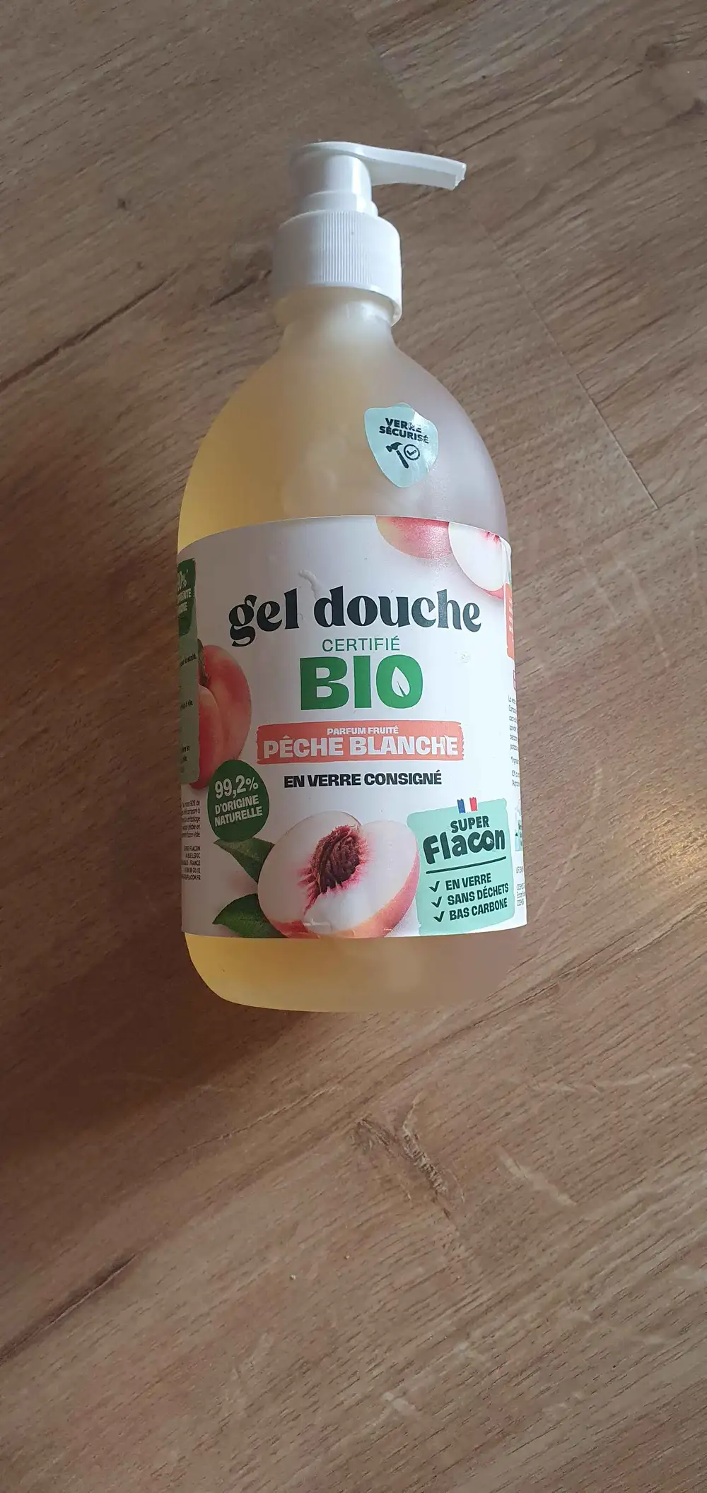 SUPER FLACON - Gel douche bio parfum fruité pêche blanche