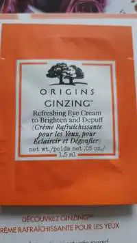 ORIGINS - Ginzing - Crème rafraîchissante pour les yeux