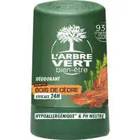 L'ARBRE VERT BIEN-ÊTRE - L'Arbre Vert Bien-être Déodorant Homme parfum Bois de Cèdre - Efficace 24H - Hypoallergénique - 93% d'ingrédients d'origine naturelle - 50mL