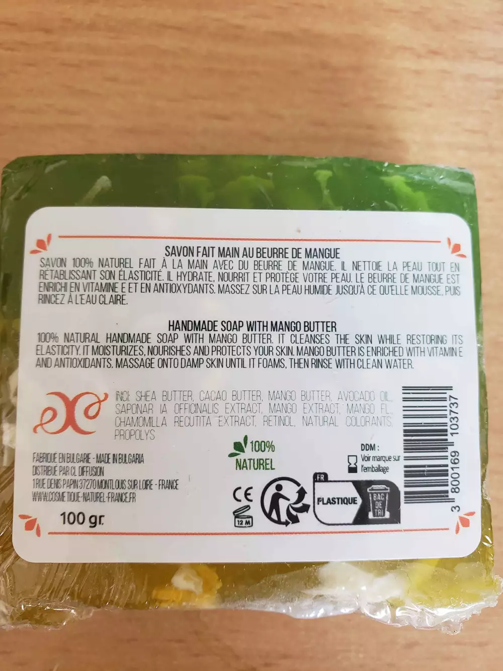 COSMETIQUE NATUREL FRANCE - Savon fait main au beurre de mangue 