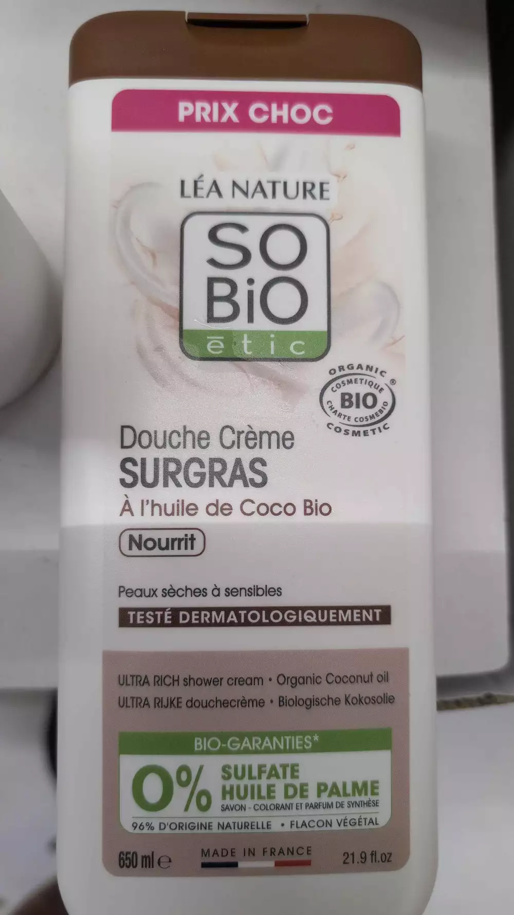 SO'BIO ÉTIC - Douche crème surgras à l'huile de coco bio