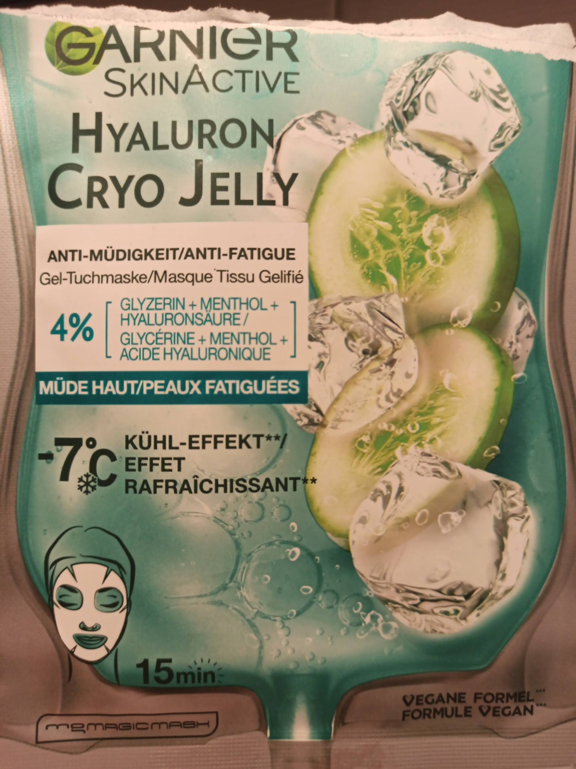 Masque Choisir GARNIER Hyaluron jelly - gelifié - cryo Composition tissu UFC-Que