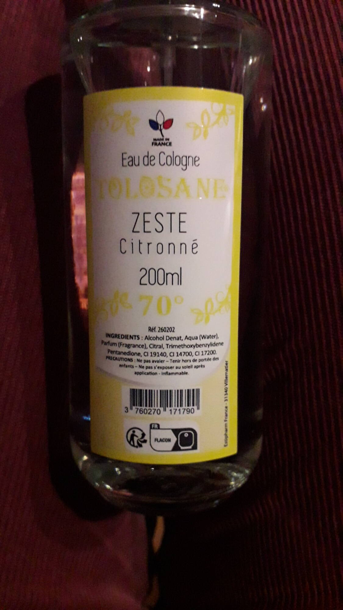ESTIPHARM - Zeste citronné - Eau de Cologne