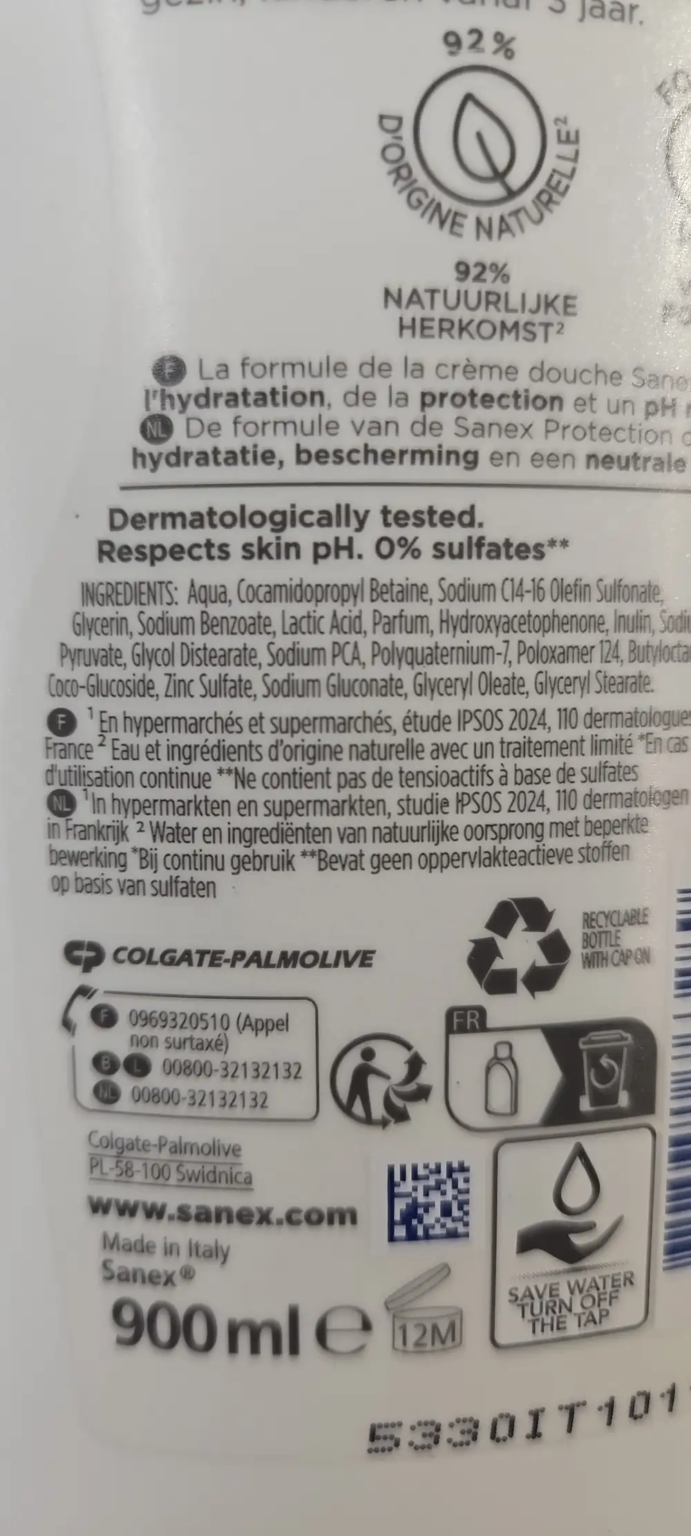 SANEX - Crème de douche hydratante