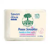 L'ARBRE VERT BIEN-ÊTRE - L'Arbre Vert Bien-être Savon solide doux enrichi en glycérine  Peaux Sensibles Famille et bébé aussi!- Hypoallergénique - 98% d'ingrédients d'origine naturelle  lot de 2x100g