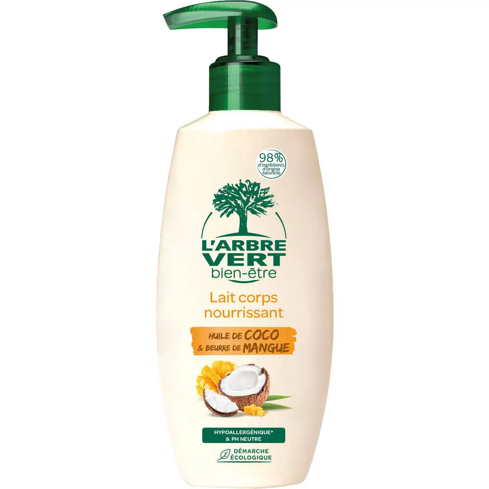 L'ARBRE VERT BIEN-ÊTRE - L'Arbre Vert Bien-être Lait corps nourrissant à l'huile de Coco et beurre de Mangue - Hypoallergénique & pH Neutre - 98% d'ingrédients d'origine naturelle - 250mL