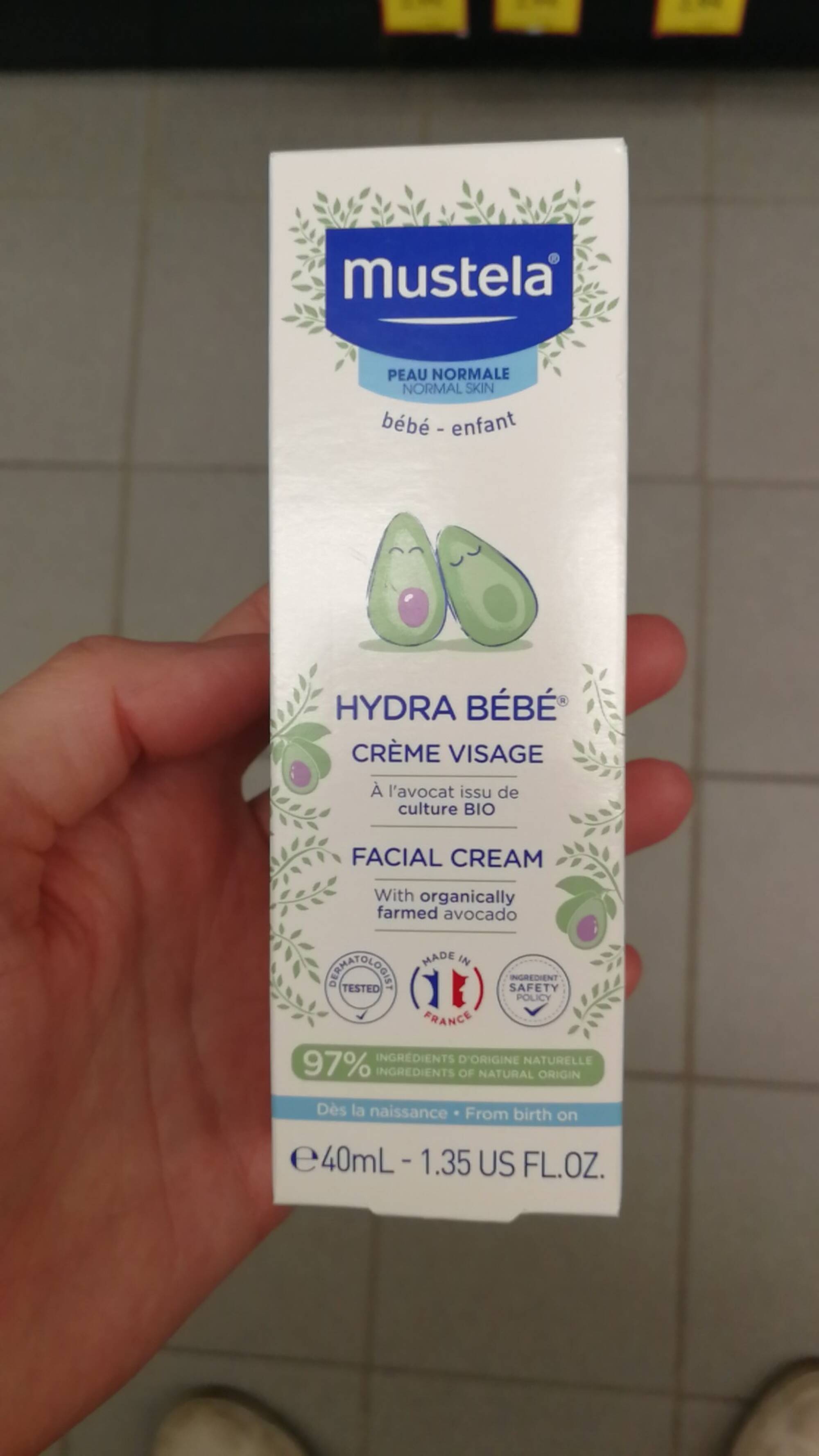 MUSTELA Hydra Bébé Crème Visage à l'avocat Bio (40 ml) - Pharmacie Veau