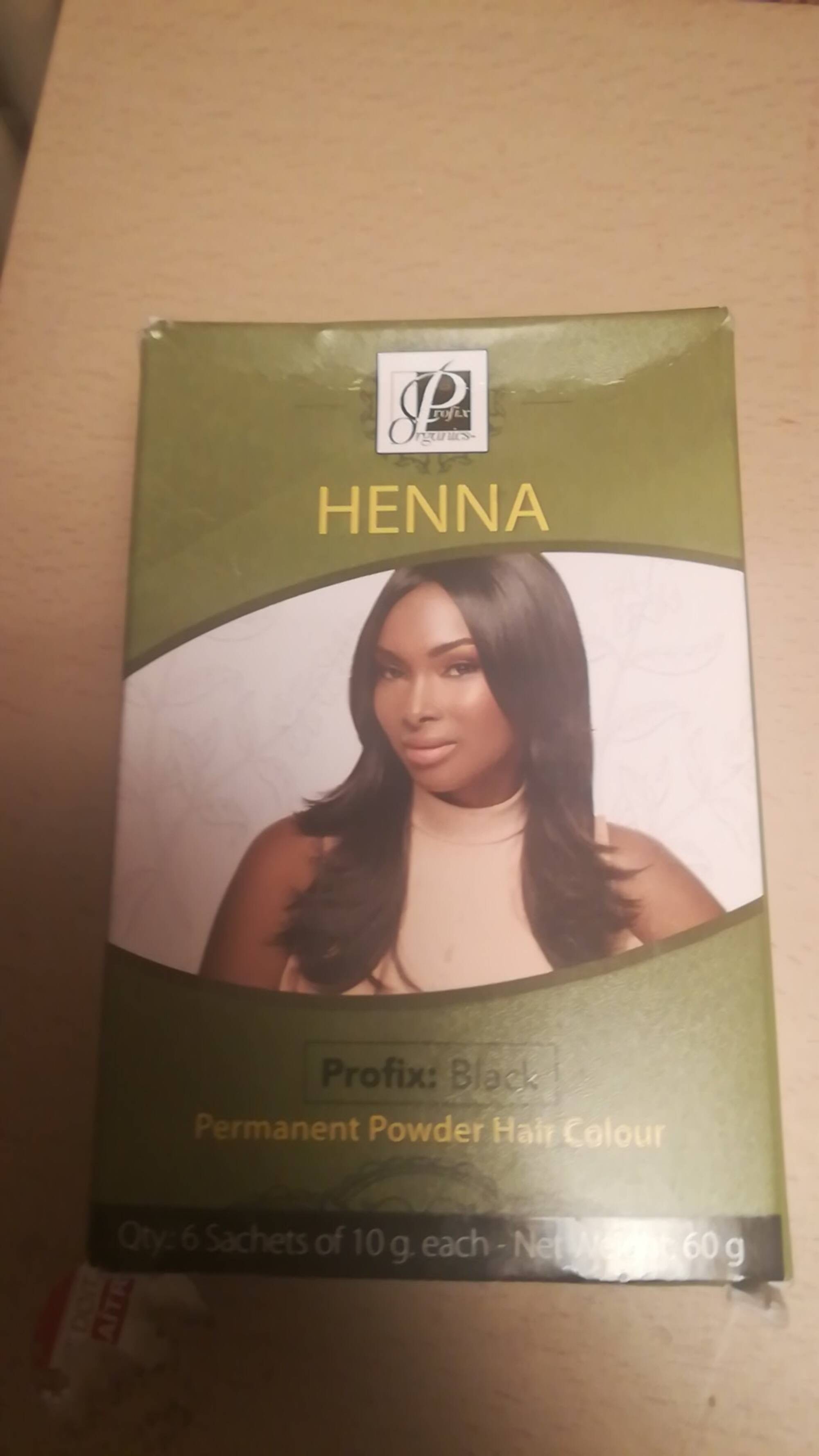 PROFIX ORGANICS - Henna - Permanent powder hair colour profix : black