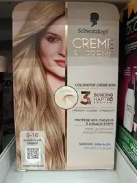 SCHWARZKOPF - Crème suprême - Coloration crème soin 9-16 blond clair cendré