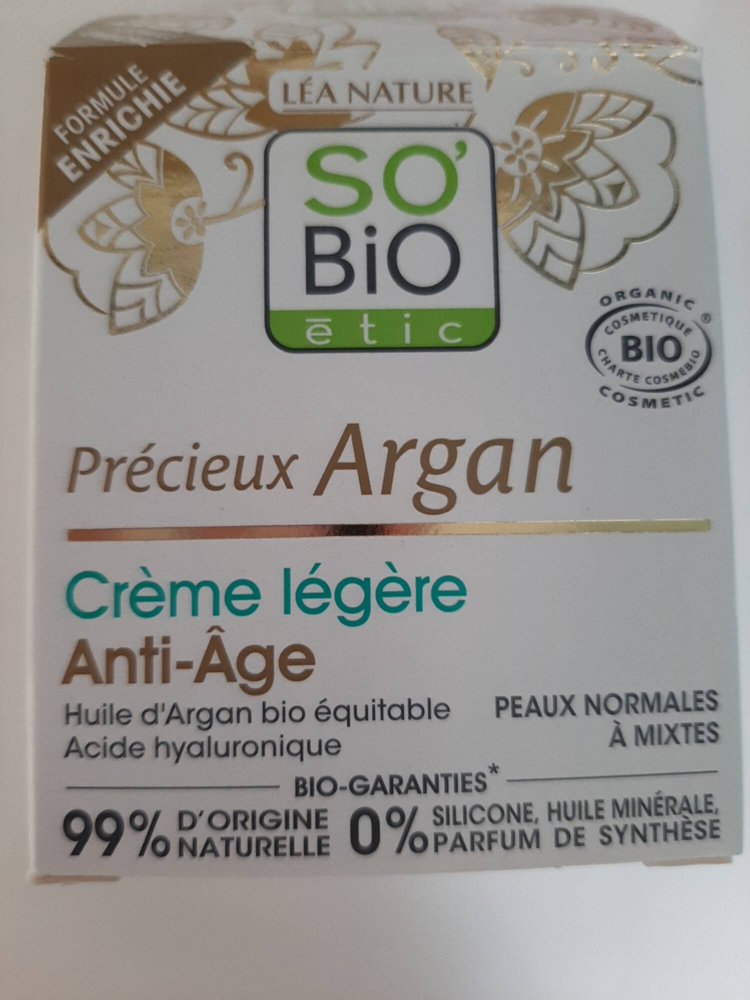 SO'BIO ÉTIC - Précieux Argan - Crème légère anti-âge
