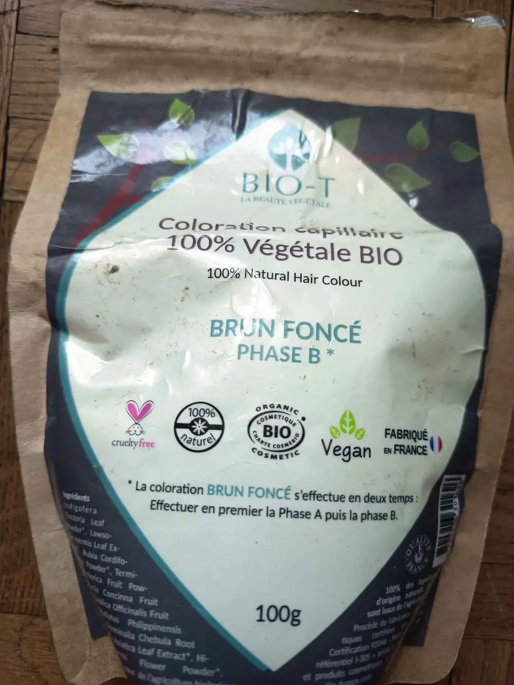 BIO-T - Coloration capillaire 100% végétale bio brun foncé phase B