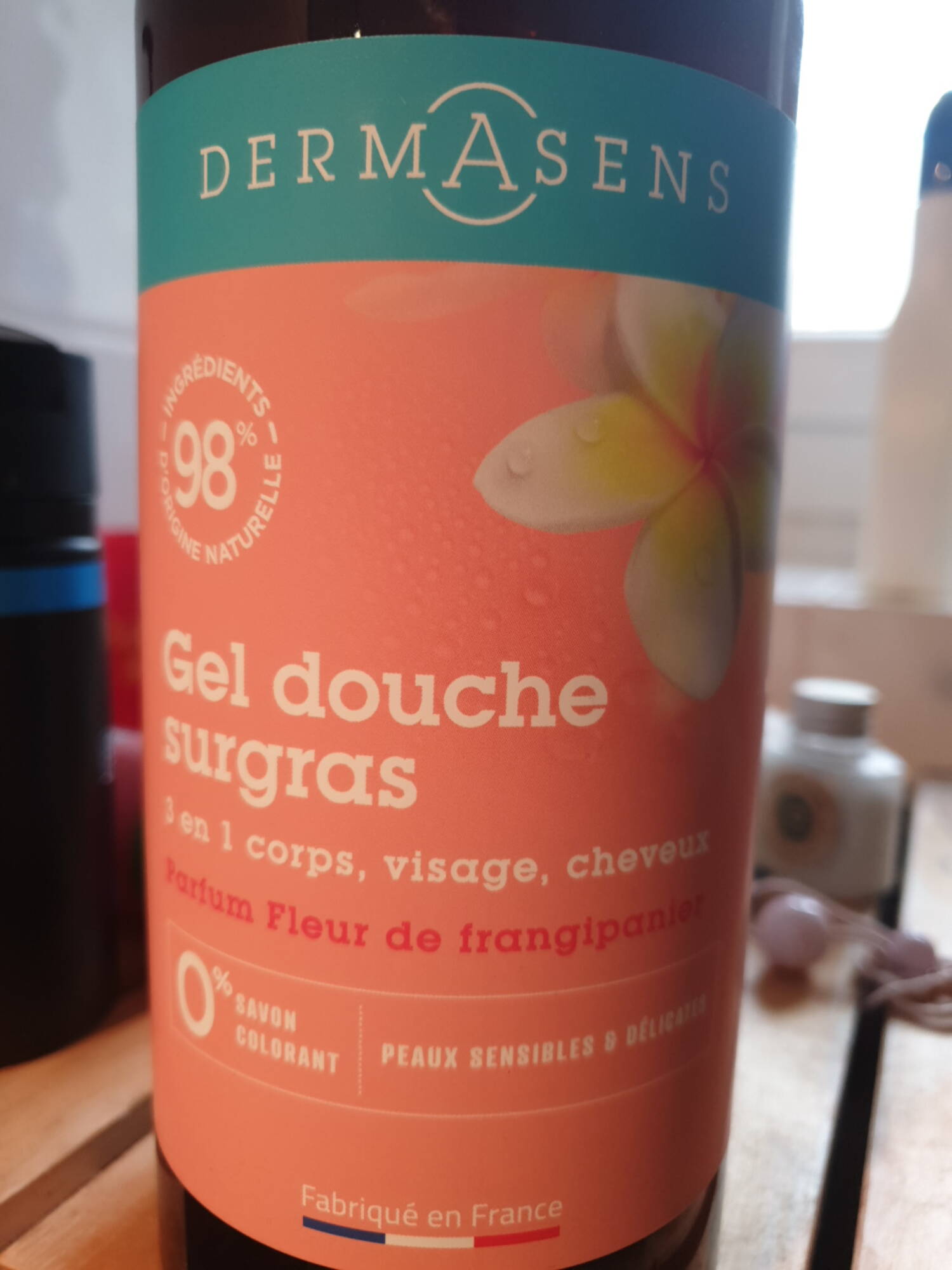 DERMASENS - Gel douche surgras 3 en 1 parfum fleur de frangipanier 